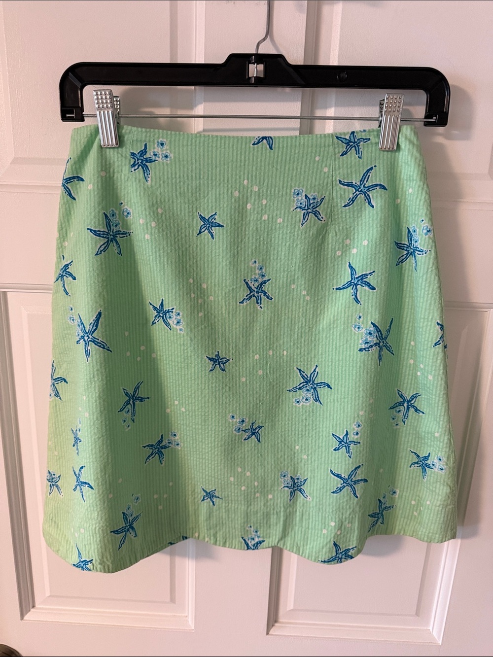 Vintage Lilly Pulitzer Green Seersucker A-Line mini Skirt Starfish Print Size 6